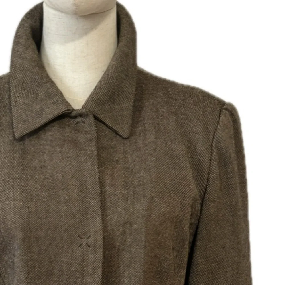 90s MINIMALIST TAN & BLACK WOVEN WOOL BLEND LINED CROPPED BLAZER CARLSON 10P - Picture 8 of 13